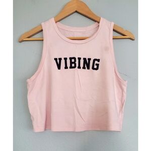 🔥3/$15🔥 Pink VIBING Graphic Muscle Tank Crop Top